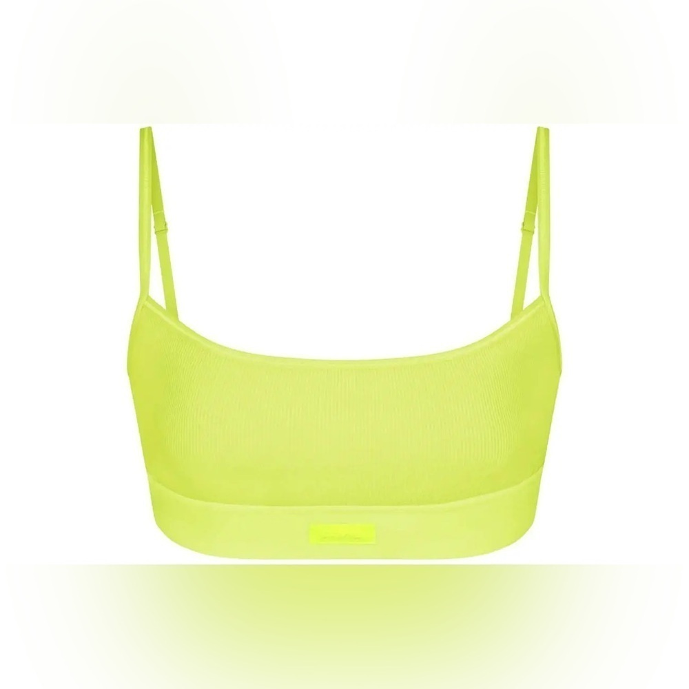 SKIMS Cotton Rib Scoop Bralette Neon Yellow Women's Sports Bra (Size XL) - Picture 3 of 9